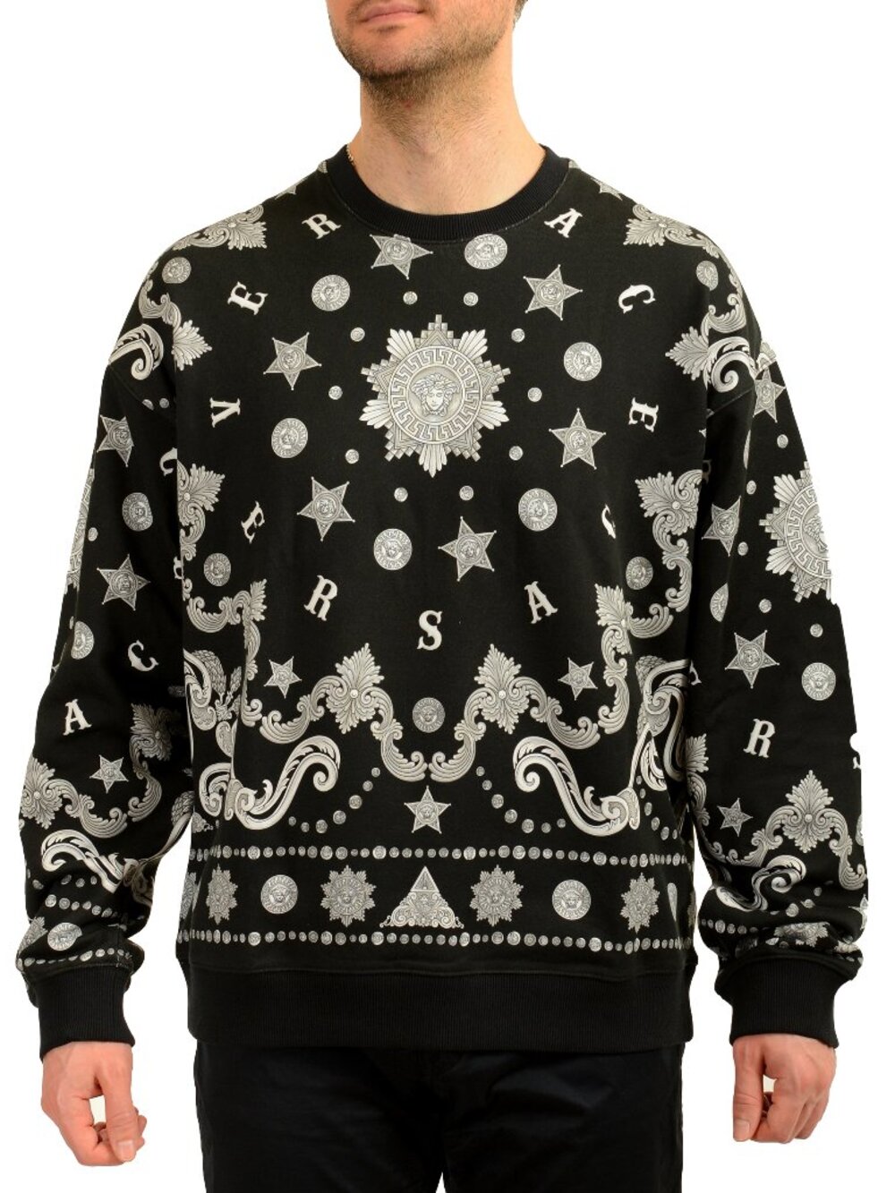 Versace Men's Signature Logo Print Crewneck Sweater Sweatshirt US 2XL IT 56